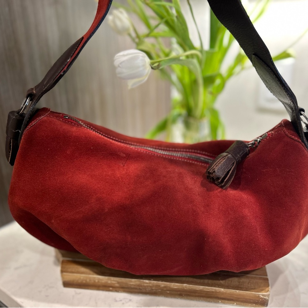 Moschino Red Suede Crescent Shape Shoulder Bag
